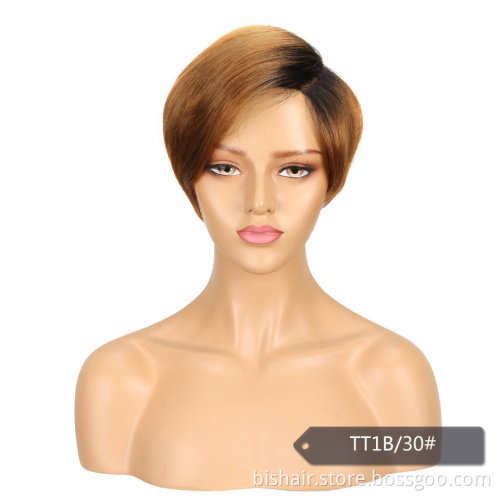 Wholesale Short Straight Lace Side Part Pixie Bob Human Hair Wig For Women With Brazilian Remy Ombre Blonde Colore Wigs